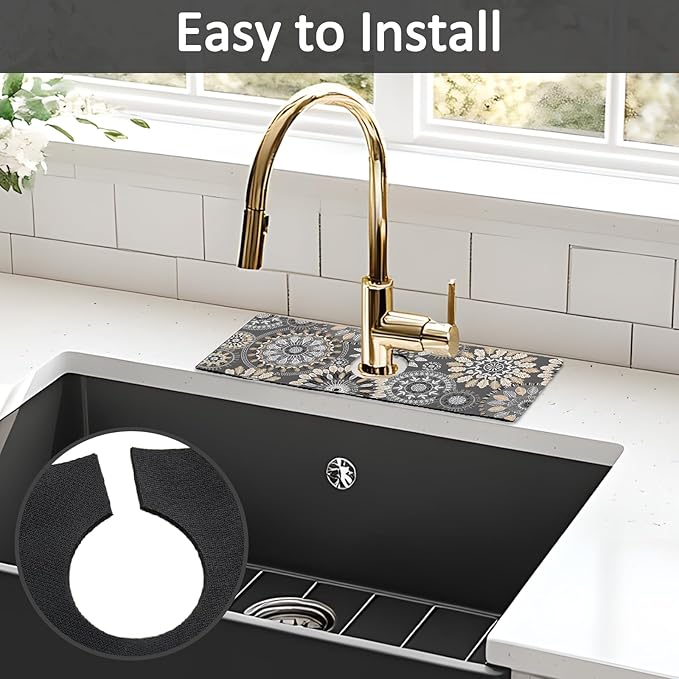 15" X 5.5" Kitchen Sink Splash Guard Faucet Mat Mandala Super Absorbent Fast Drying Faucet Guard & Draining Mat Sink Splash Guard Behind Faucet for Kitchen, Bathroom