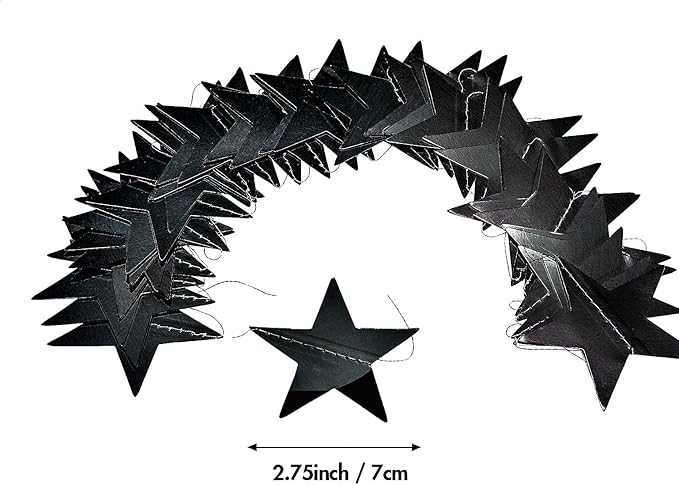 Patelai 130 Feet Glitter Star Garland Banner 2026 Party Decoration Double Side Star Hanging String Streamer Paper Twinkle for Graduation Wedding Birthday (Black)