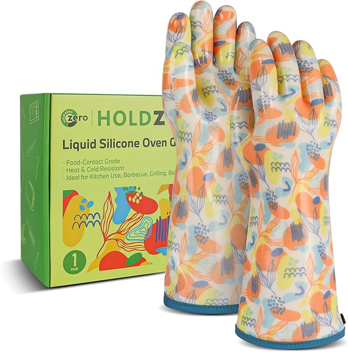 Liquid Silicone Gloves Food Grade Heat Resistant Waterproof Breathable for Baking Cooking Grilling Graffiti-Art Printing Large