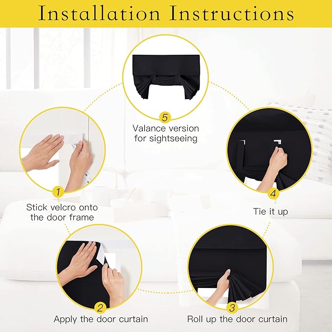 NICETOWN Black Door Curtain for French Front, Thermal Insulated Privacy Blackout Door Tie Up Shade for Indoor Glass Window Kitchen Patio Glass, 22 x 72 Inches Long, 1 Panel