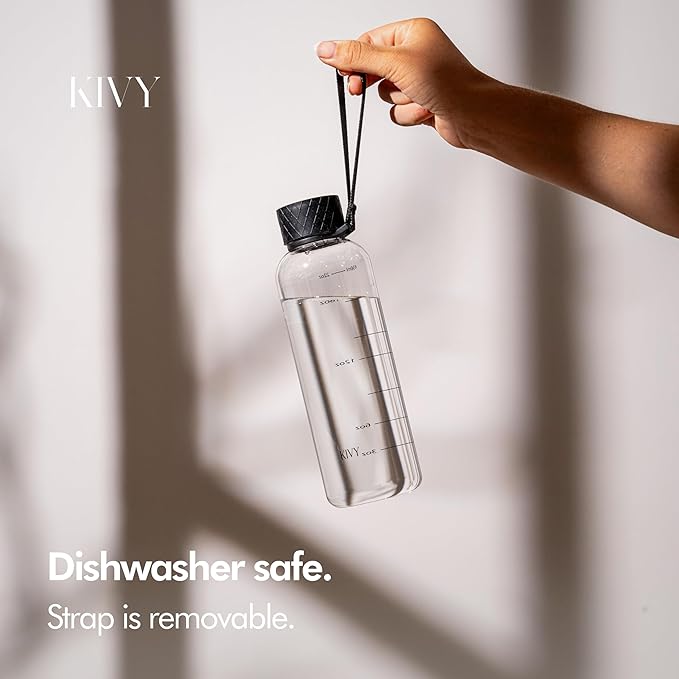 KIVY Slim Water Bottle 22oz [Lightweight & Shatterproof] Leak Proof Bottle for Women & Men - Clear plastic water bottle no straw - Dishwasher Safe Tritan Bottle BPA Free