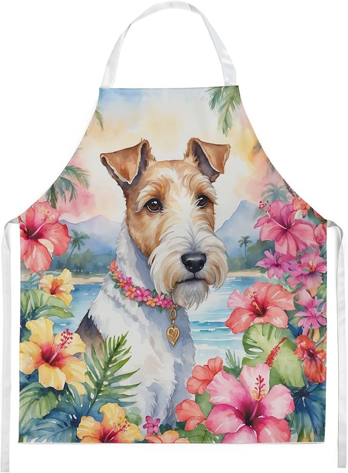 Caroline's Treasures Fox Terrier Luau Apron Cooking Kitchen Server Baking Crafts Gardening for Adult Women Men, Unisex, Large, Multicolor
