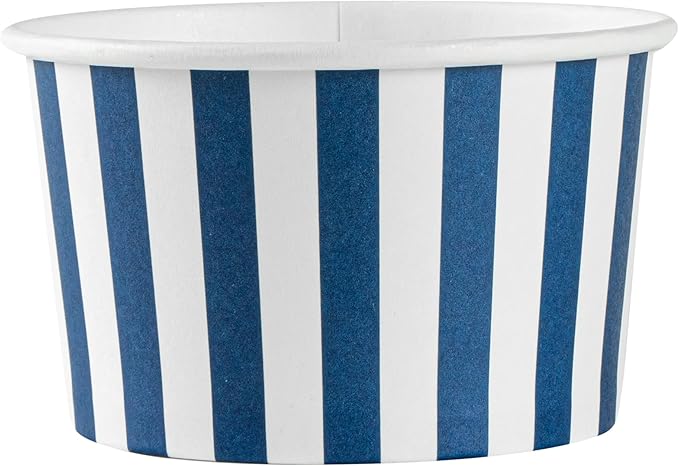 Coppetta 5 Ounce Dessert Cups, 200 Disposable Ice Cream Cups - Lids Sold Separately, Sturdy, Blue And White Paper FroYo Bowls, Striped, For Hot And Cold Foods, Perfect For Gelato - Restaurantware