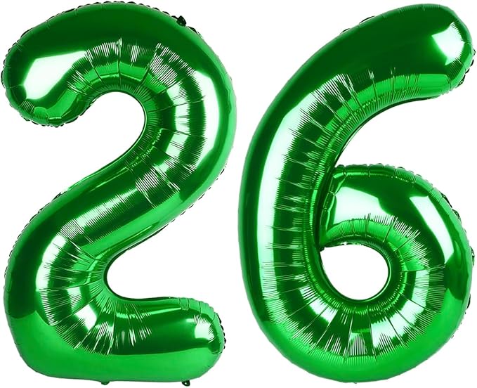Numbers 26 Balloon, Dark Green Birthday Party Supplies for 26th, 40 Inch Digital Ballons for Women Men, Large Party Decorations for Engagement, Bridal Shower, Wedding, Anniversary