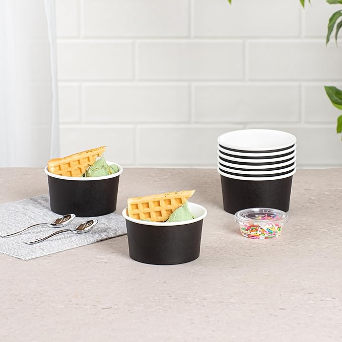Coppetta 8-Ounce Dessert Cups, 50 Disposable Ice Cream Cups - Lids Sold Separately, Sturdy, Black Paper Frozen Yogurt Bowls, For Hot And Cold Foods, Perfect For Gelato Or Mousse - Restaurantware