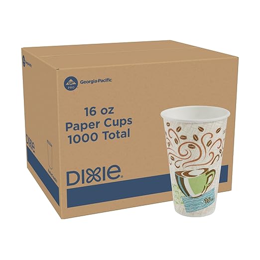 Georgia-Pacific Dixie PerfecTouch 16 oz Paper Coffee Cups By GP PRO, Coffee Haze Design, 1000 Count (50 Disposable Cups Per Sleeve, 20 Sleeves Per Case), 5356CD