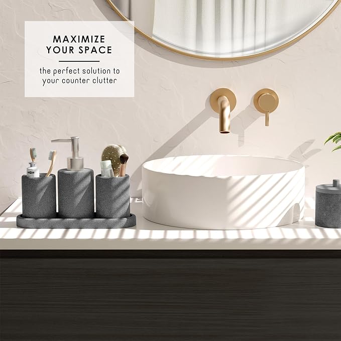 Clara Clark Grey Bathroom Set - Bathroom Sets with Shower Curtain and Rugs, 26PC Bathroom Accessory Set, Shower Curtain Set with Adhesive Corner Shower Caddy Hanging & Soap Dispenser