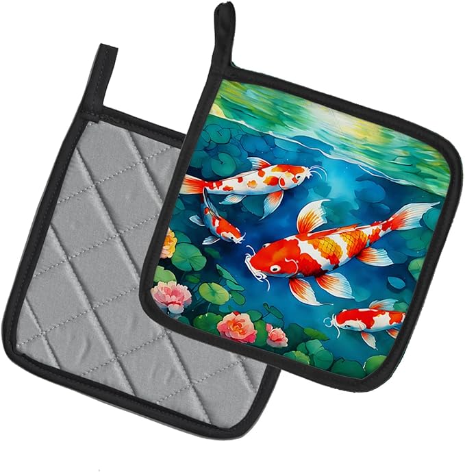 Caroline's Treasures Koi Fish Pair of Pot Holders Kitchen Heat Resistant Pot Holders Sets Oven Hot Pads for Cooking Baking BBQ, 7 1/2 x 7 1/2