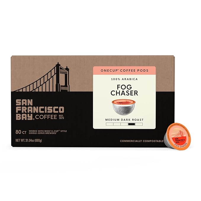 San Francisco Bay K-Cup Coffee Pods, Fog Chaser (80 ct), Medium-Dark Roast, Commercially Compostable Single-Serve Coffee Pods