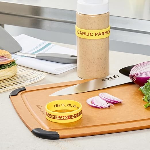 Restaurantware Silicone Squeeze Bottle Band 10 Count 2.75 Inch Dishwasher Safe Condiment Identification Band, Garlic Parmesan Yellow Non-Slip Band for Condiment Labeling at Restaurants, Food Trucks