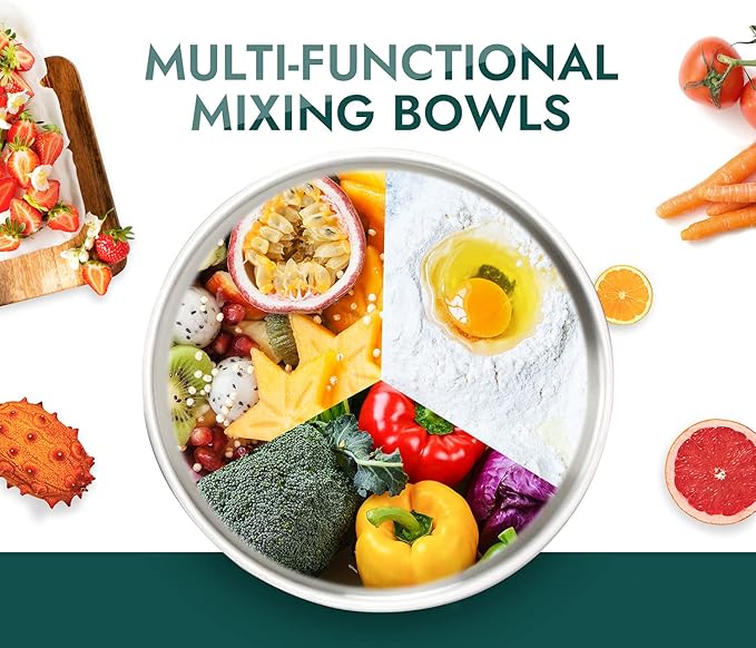 Enther Mixing Bowls - Set of 3 Stainless Steel Mixing Bowls with 304 Stainless Steel - Heavy Duty, Easy To Clean, Nesting Bowls Space Saving Storage, Great for Cooking, Baking, Salad,Silver