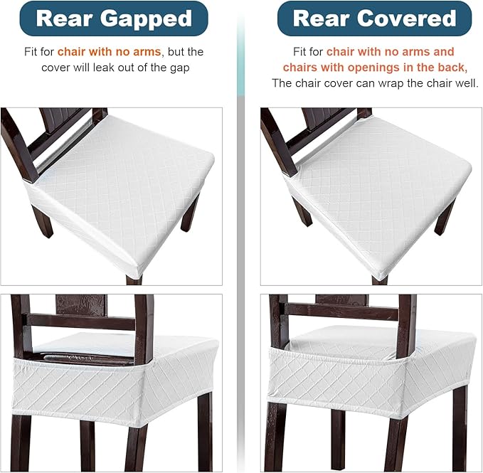 Genina Waterproof Seat Covers for Chairs,Set of 6 Dining Room Chair Seat Covers for Kitchen,Stretch Jacquard Removable Washable Dining Chair Slipcovers Protectors,No Rear Covers, White