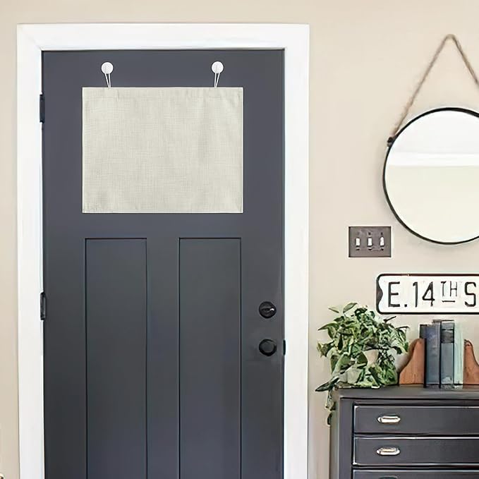 NICETOWN Natural Linen Door Curtains with Self Adhesive Hooks for Small Window, Countryside Thermal Insulated Window Covering for Classroom Office Glass Door, 1 PC, 24 x 18 inche Long