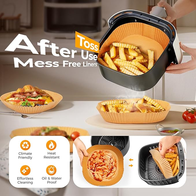 Vailnd Air Fryer Liners Disposable, 150 Pcs 8" Unbleached Parchment Paper Sheets Square, Heavy-duty Baking Paper Liner for Air Fryers Cooking Oven Steamer, Non-Stick, Grease-Resistant