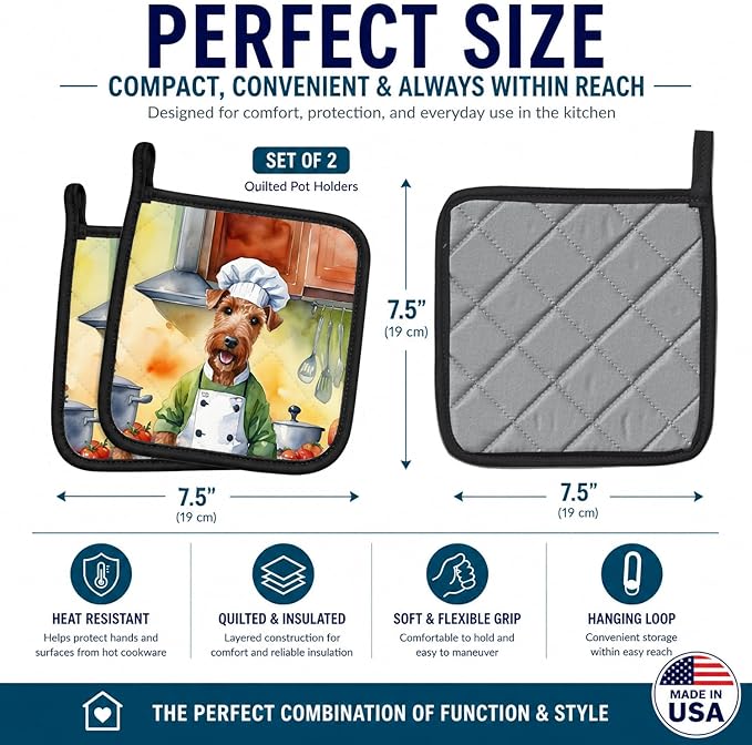 Caroline's Treasures Irish Terrier The Chef Pair of Pot Holders Kitchen Heat Resistant Pot Holders Sets Oven Hot Pads for Cooking Baking BBQ, 7 1/2 x 7 1/2
