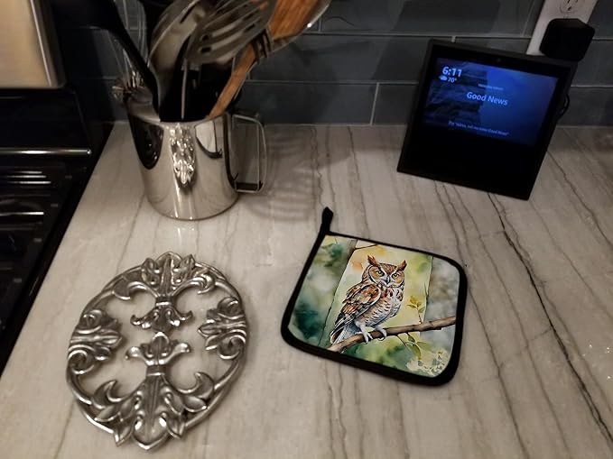 Caroline's Treasures Eastern Screech Owl Pair of Pot Holders Kitchen Heat Resistant Pot Holders Sets Oven Hot Pads for Cooking Baking BBQ, 7 1/2 x 7 1/2