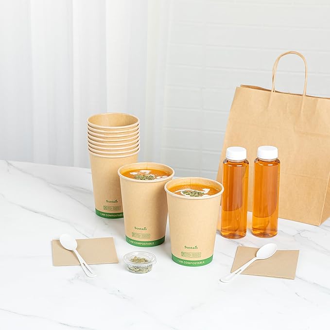 Restaurantware Paper Soup Containers 25 Pack Of 32 oz Disposable Kraft To Go Hot Soup Serving Bowls BPI-Certified Compostable Leakproof Stackable Food Containers For Noodles, Pasta And Desserts