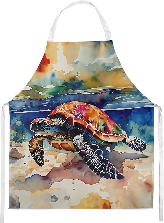 Caroline's Treasures Loggerhead Sea Turtle Apron Cooking Kitchen Server Baking Crafts Gardening for Adult Women Men, Unisex, Large, Multicolor