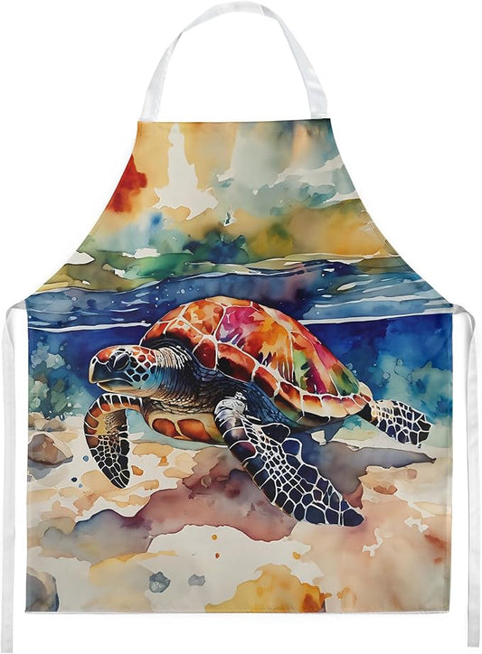 Caroline's Treasures Loggerhead Sea Turtle Apron Cooking Kitchen Server Baking Crafts Gardening for Adult Women Men, Unisex, Large, Multicolor