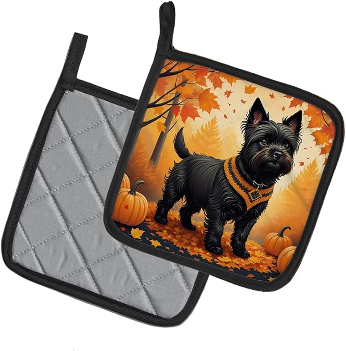 Caroline's Treasures DAC1032PTHD Black Cairn Terrier Fall Pair of Pot Holders Kitchen Heat Resistant Pot Holders Sets Oven Hot Pads for Cooking Baking BBQ, 7 1/2 x 7 1/2