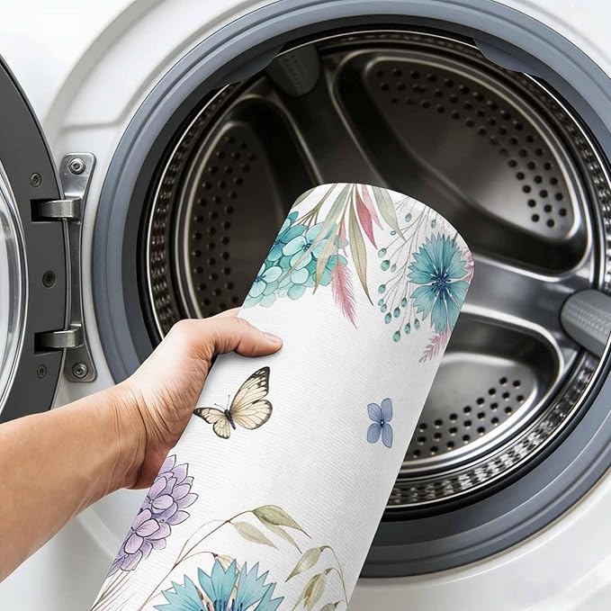 Area Rug 3x5ft, Spring Flower Thistle Hydrangea Washable Rugs for Living Room Bedroom, Wild Garden Floral Butterfly Soft Non-Slip Area Rugs Rectangle Floor Carpet for Dining Room