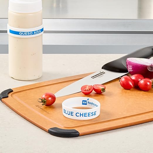 Restaurantware Silicone Squeeze Bottle Band 10 Count 2.75 Inch Dishwasher Safe Condiment Identification Band, Blue Cheese White Non-Slip Label Band for Condiment Labeling at Restaurants, Food Trucks