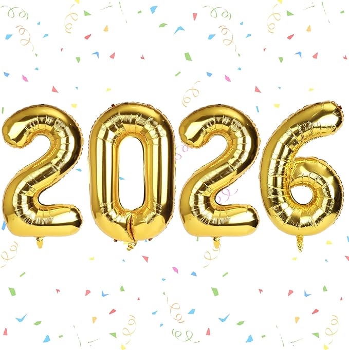 2026 Balloon, 41in Gold 2026 Aluminum Film Balloon with Straw and Ribbon New Years Party Decoration for Graduations Birthday Christmas New Years Eve Party Supplies