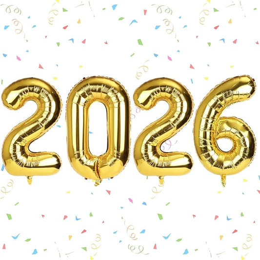 2026 Balloon, 41in Gold 2026 Aluminum Film Balloon with Straw and Ribbon New Years Party Decoration for Graduations Birthday Christmas New Years Eve Party Supplies
