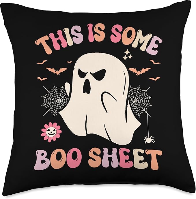 This is Some Boo Sheet Ghost Halloween Costume Groovy Halloween Ghost Costume This is Some Boo Sheet Throw Pillow, 18x18, Multicolor