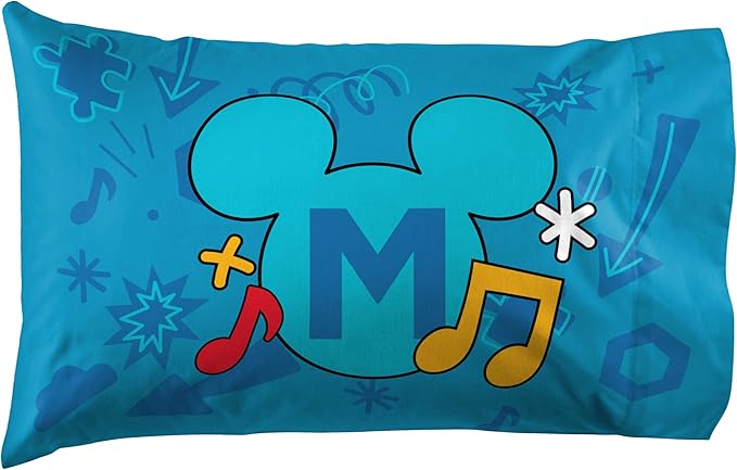 Jay Franco Kids Sheet Set with Fitted, Flat Sheets & Pillow Cover - Ultra-Soft Bedding with Pillowcase for Room Decor, Blue - Mickey Mouse, 4 Piece Queen