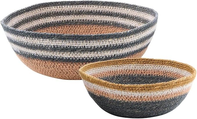 47th & Main Set of 2 Decorative Seagrass Bowls, Navy Striped