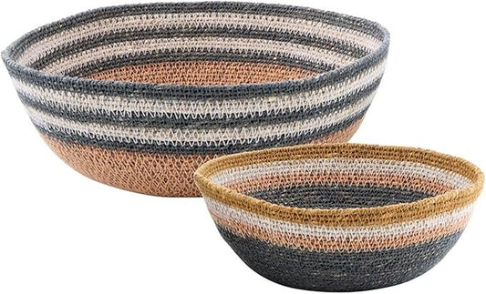 47th & Main Set of 2 Decorative Seagrass Bowls, Navy Striped