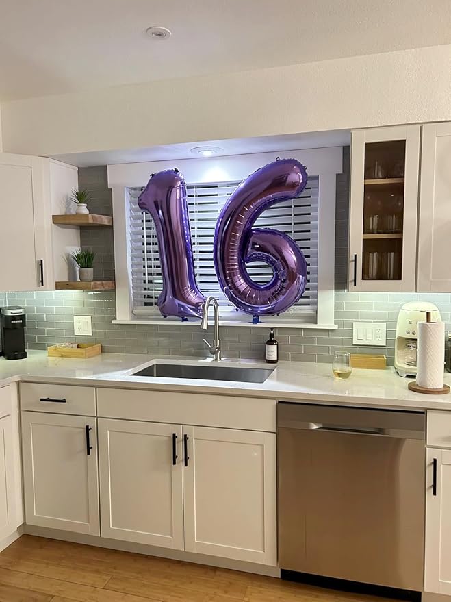 Purple Number Balloons 16, 40 In 16th Birthday Decorations for Boys Girls, Happy 61st Birthday Party Decorations Balloons for Engagement, Wedding, Celebration Party, Graduations