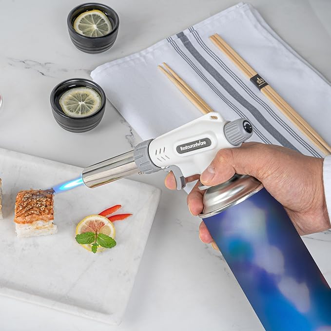 Restaurantware-RW Pyro Creme Brulee Torch With Adjustable Flame, 1 Refillable Culinary Blow Torch - Butane Gas Tank Not Included, No Flaring, White, For Baking, Cooking, BBQ, And More
