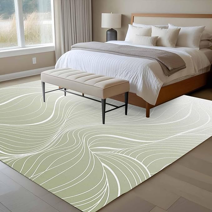 Area Rug 6x9ft, Sage Green Wavy Gradient Stripes Washable Rugs for Living Room Bedroom, Geometric Abstract Art Soft Non-Slip Area Rugs Rectangle Floor Carpet for Dining Room