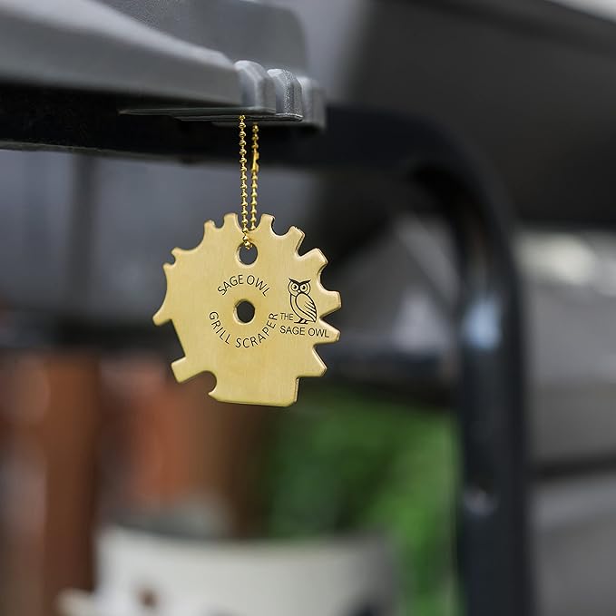Sage Owl Bristle-Free Brass BBQ Grill Scraper – Safe Grill Cleaner for Outdoor, Porcelain, and Smoker Grills – Kitchen Gadgets, Barbecue Grilling Tools - Unique Gifts for Men Who Have Everything