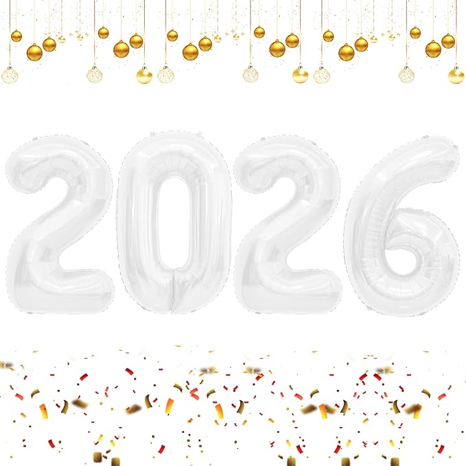 White 2026 Balloons, 2026 Number Balloons, 40 Inch Large Foil Graduation Balloon 2026 Numbers for Graduation Decorations Class of 2026, Props, Birthday, Anniversary, New Year Eve Party Decoration