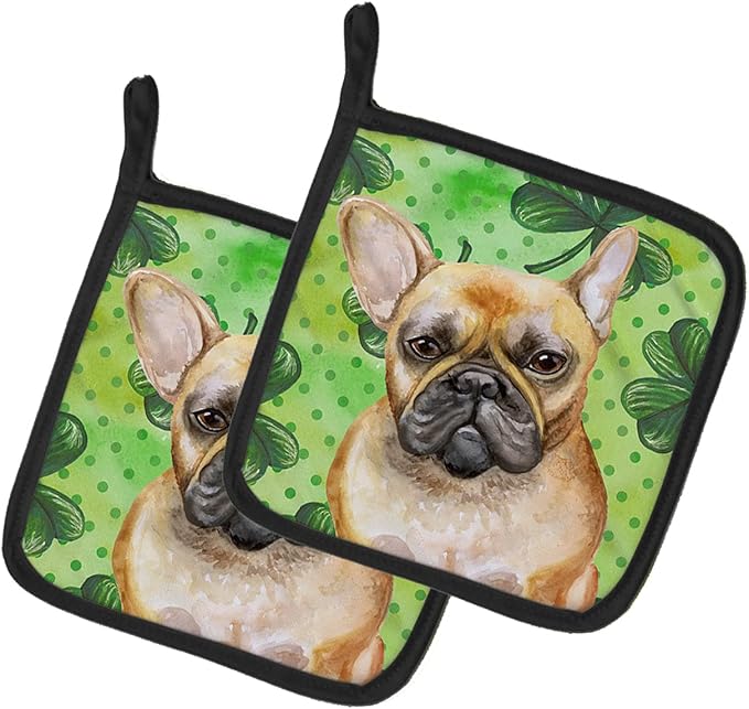 Caroline's Treasures BB9862PTHD French Bulldog St Patrick's Pair of Pot Holders, Green Kitchen Heat Resistant Pot Holders Sets Oven Hot Pads for Cooking Baking BBQ, 7 1/2 x 7 1/2
