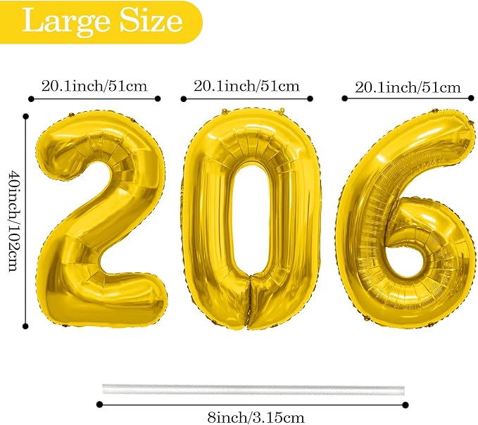 2026 Balloons, 2026 Number Balloons Gold, 40 Inch Large Foil Graduation Balloon 2026 Numbers for Graduation Decorations Class of 2026, Birthday, Anniversary, Home, Office Party Decorations