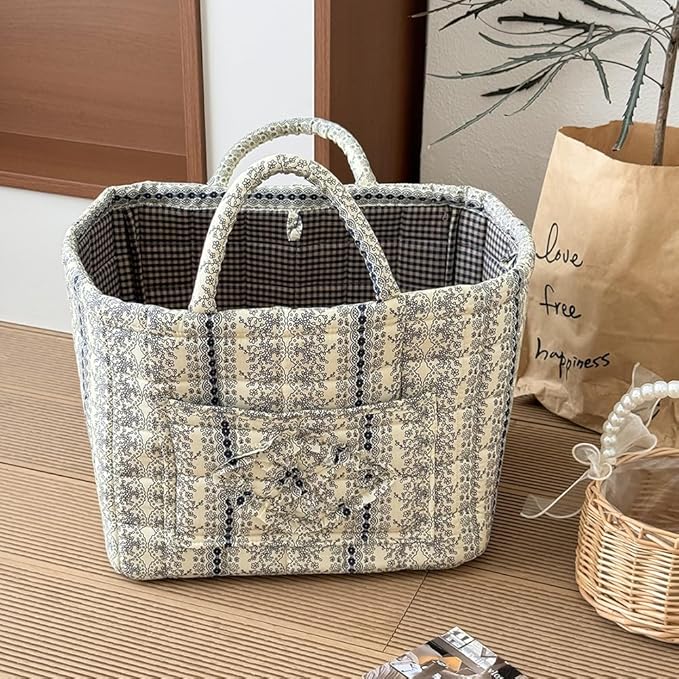 HiTotes Floral Storage Car Basket Diaper Caddy Organizer Quilted Laundry Basket Foldable Nursery Hamper Bag