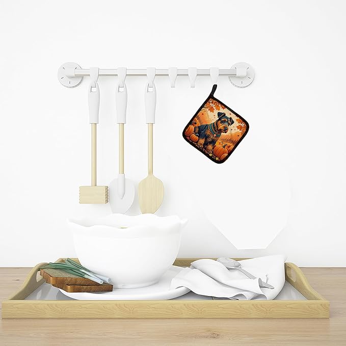Caroline's Treasures DAC1003PTHD Airedale Terrier Fall Pair of Pot Holders Kitchen Heat Resistant Pot Holders Sets Oven Hot Pads for Cooking Baking BBQ, 7 1/2 x 7 1/2