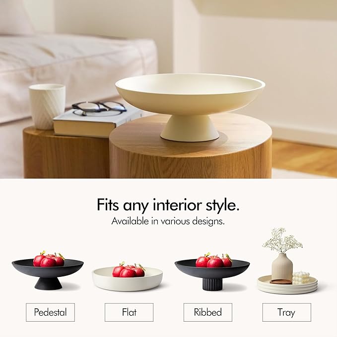 KIVY Concrete Fruit Bowl for Kitchen Counter - Large Decorative Pedestal Bowl for Home Decor - Modern Key Bowl for Entryway Table - White
