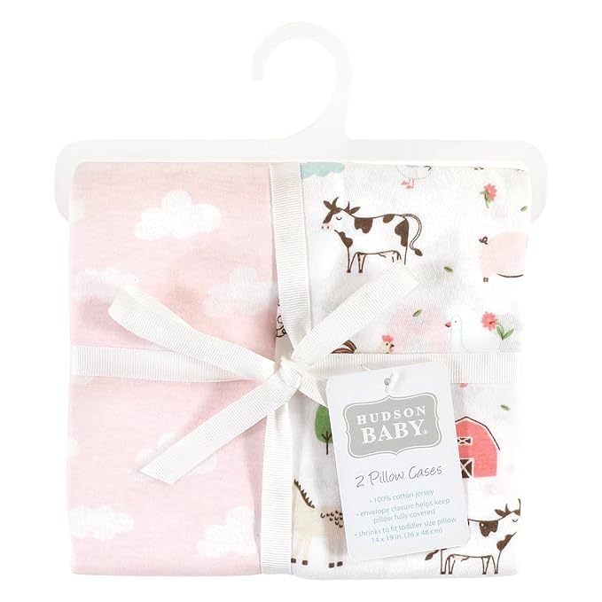 Hudson Baby Unisex Baby and Toddler Cotton Toddler Pillow Case, Girl Farm Animals, One Size