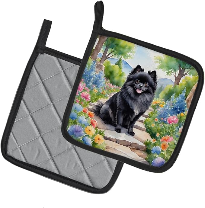 Caroline's Treasures Pomeranian Spring Path Pair of Pot Holders Kitchen Heat Resistant Pot Holders Sets Oven Hot Pads for Cooking Baking BBQ, 7 1/2 x 7 1/2