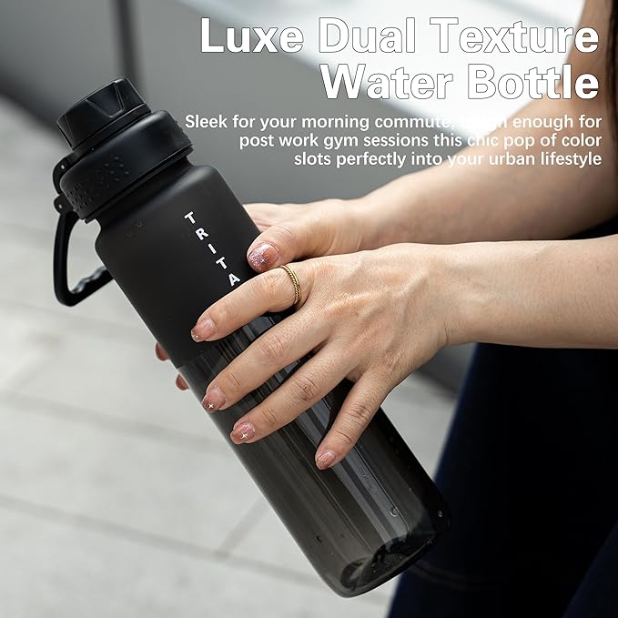 OLDLEY 32oz Frosted Clear Water Bottle, BPA-Free Tritan Plastic Reusable Water Bottle with Fast-Flow Spout Lid, Wide Mouth Leakproof Sports Drinking Bottle for Gym, School, Office, Travel,Black