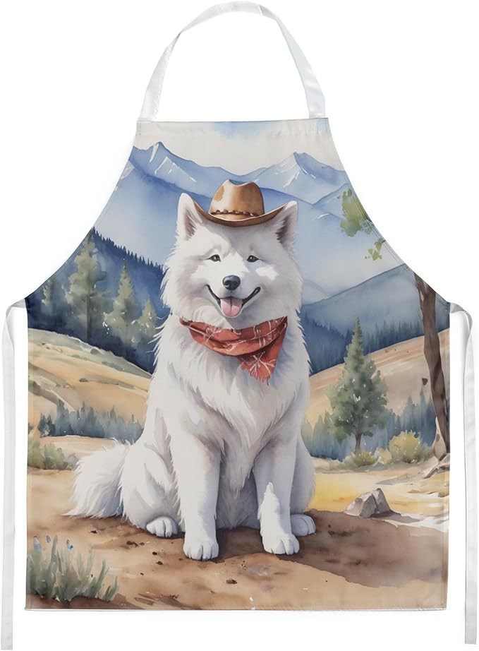 Caroline's Treasures Samoyed Cowboy Welcome Apron Cooking Kitchen Server Baking Crafts Gardening for Adult Women Men, Unisex, Large, Multicolor