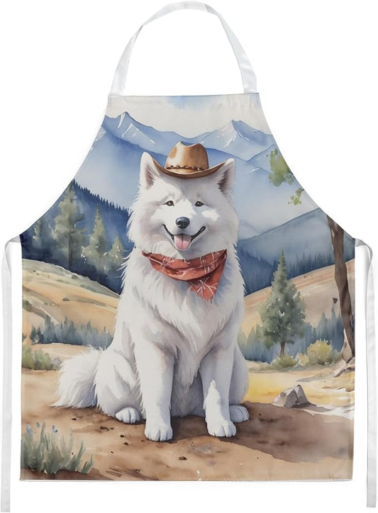 Caroline's Treasures Samoyed Cowboy Welcome Apron Cooking Kitchen Server Baking Crafts Gardening for Adult Women Men, Unisex, Large, Multicolor