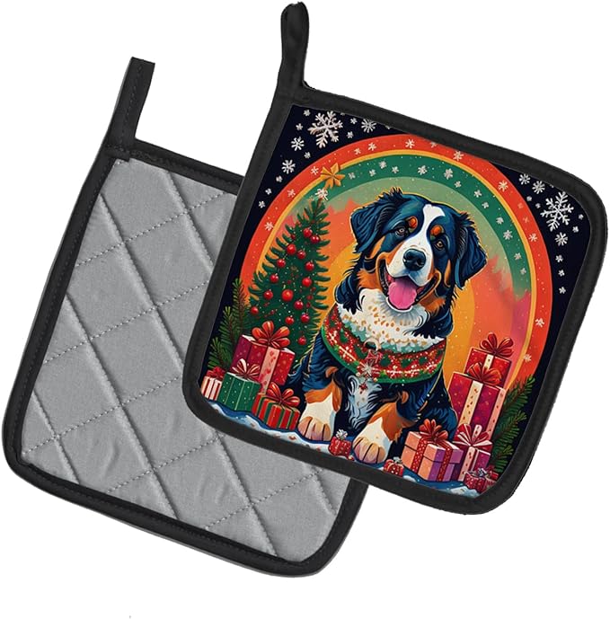 Caroline's Treasures Bernese Mountain Dog Christmas Pair of Pot Holders Kitchen Heat Resistant Pot Holders Sets Oven Hot Pads for Cooking Baking BBQ, 7 1/2 x 7 1/2