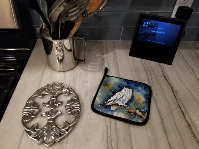 Caroline's Treasures Snowy Owl Pair of Pot Holders Kitchen Heat Resistant Pot Holders Sets Oven Hot Pads for Cooking Baking BBQ, 7 1/2 x 7 1/2