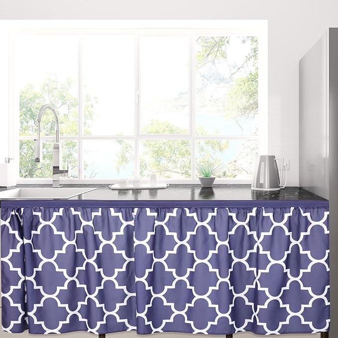 Breling Moroccan Tiles Print Cabinet Curtains for Kitchen 28" W x 51" L, Sink Skirt Privacy Cabinet Curtain Dust Proof for Bathroom Closet Storage Laundry Room Classroom Home